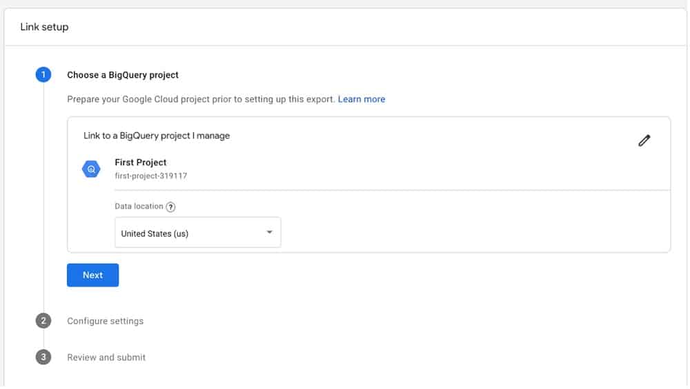 Confirm bigquery project selection
