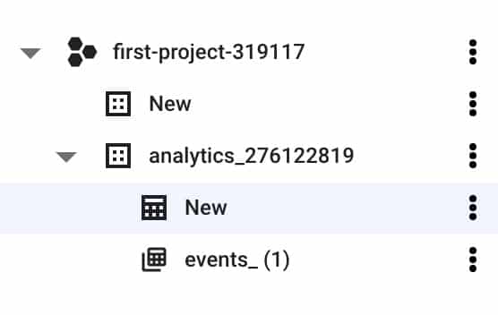 New bigquery table