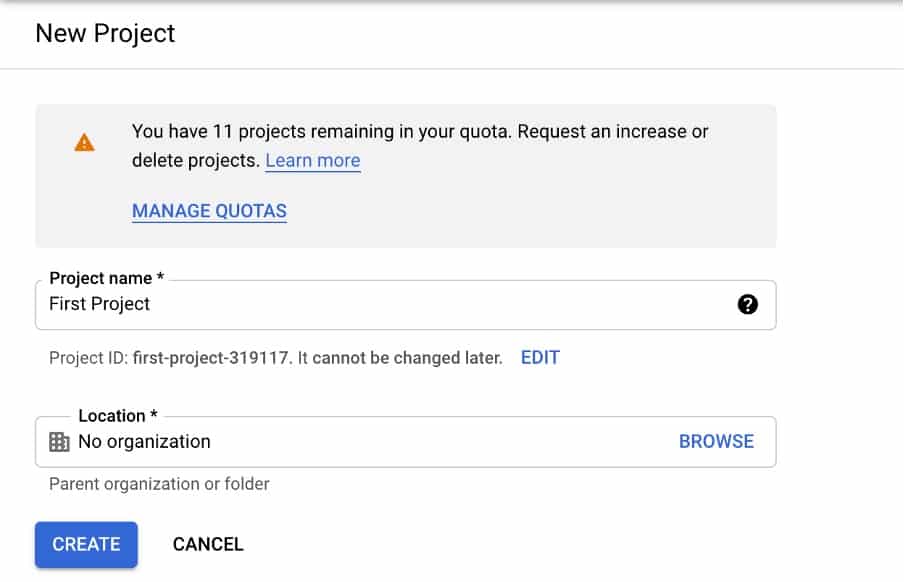 Name your project bigquery