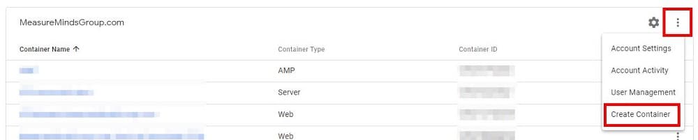create a gtm container