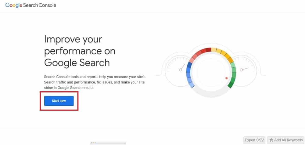 homepage of google search console