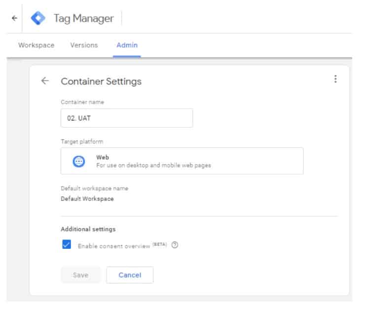 container settings in google tag manager