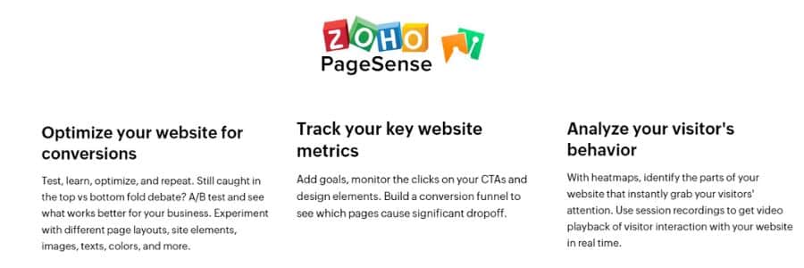 features of zoho pagesense