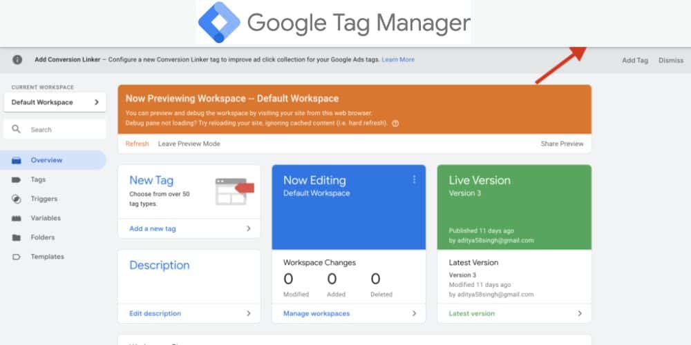 dashboard of google tag manager