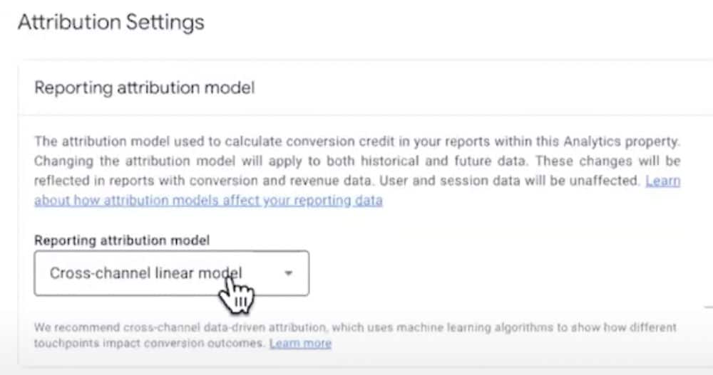 Attribution settings in google analytics 4