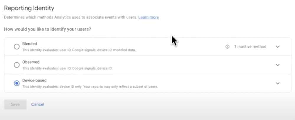 Reporting Identity settings in google analytics