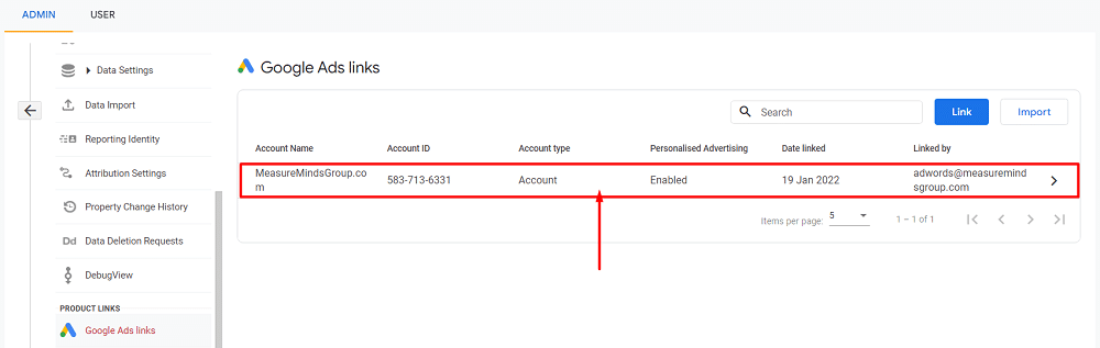 Connected Google Ads Account to a GA4 account