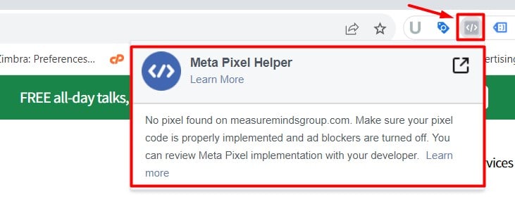 meta pixel helper on chrome extensions bar