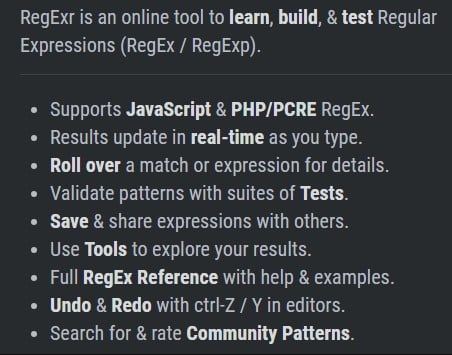 information about regexr