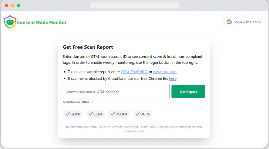 Consent Mode Monitor Homepage