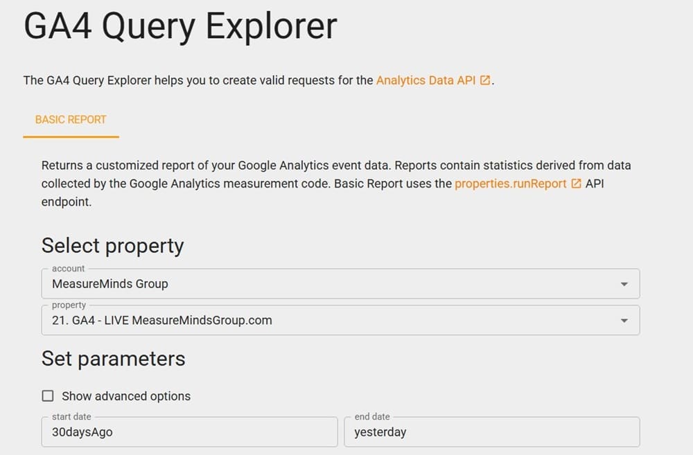 GA4 Query Explorer Homepage Screenshot