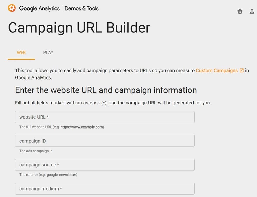 Campaign URL builder homepage