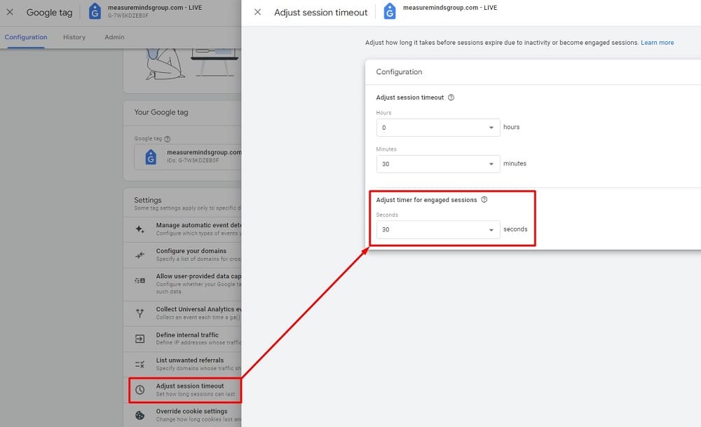 Improper Session Timeout Settings in google analytics 4
