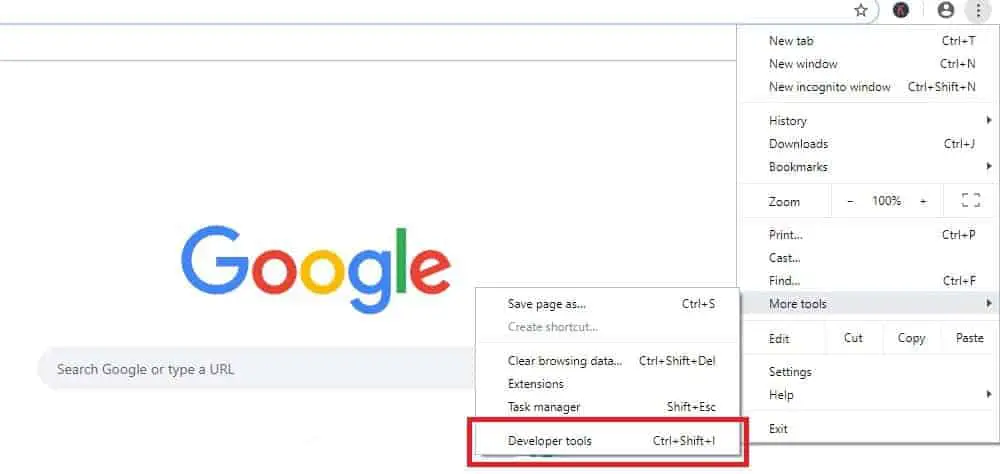 Option to access Chrome Developer Tools
