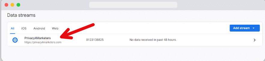 Choosing the data stream to see the details