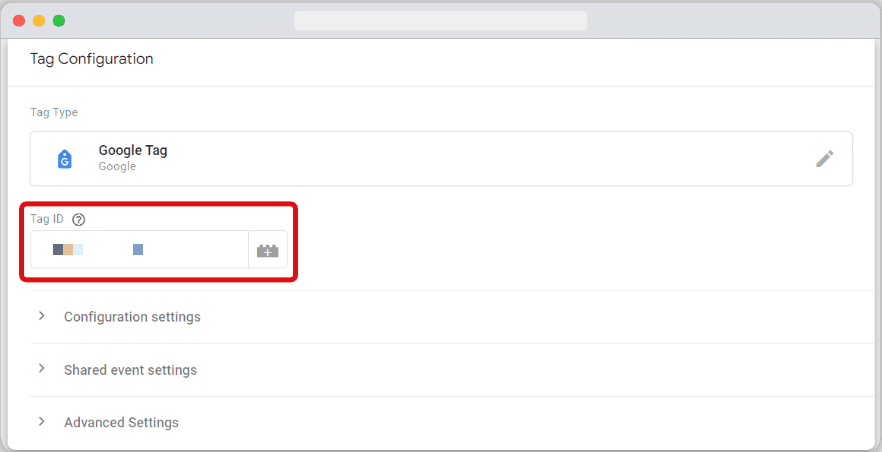 GA4 data stream’s measurement ID added under Tag ID field