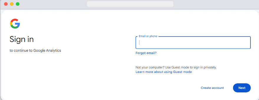 Google account log-in page