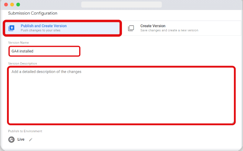 Submit window of gtm to publish the new tags