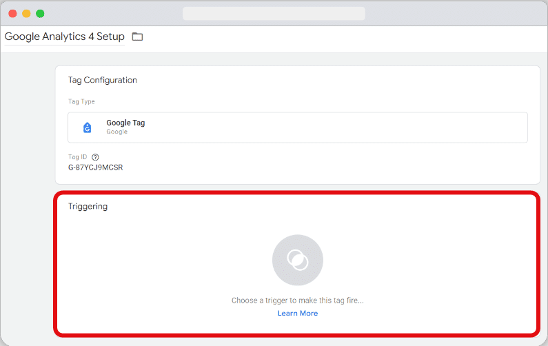 “Triggering” panel highlighted in a tag set up window