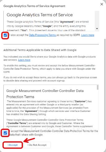 accepting the terms of service of google analytics 4