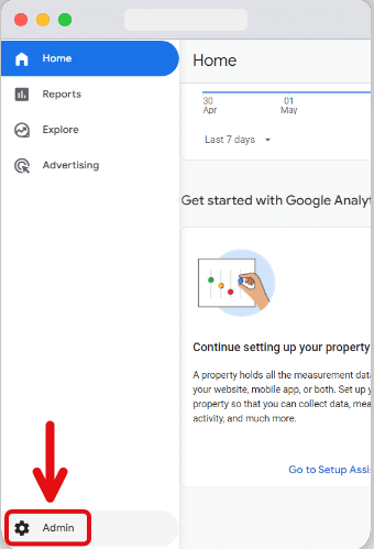 admin section of a google analytics 4 account