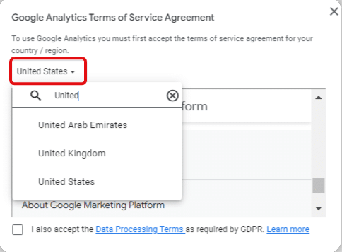 checking the correct location for the right terms of service