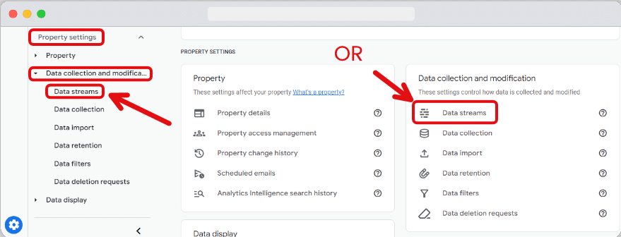 data streams inside the property setting of google analytics 4