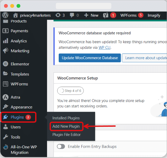 option to add new plugin for wordpress website
