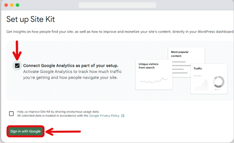 setting up google site kit for wordpress