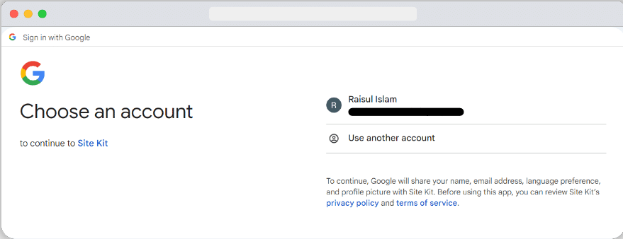 signing into google account to grand permissions