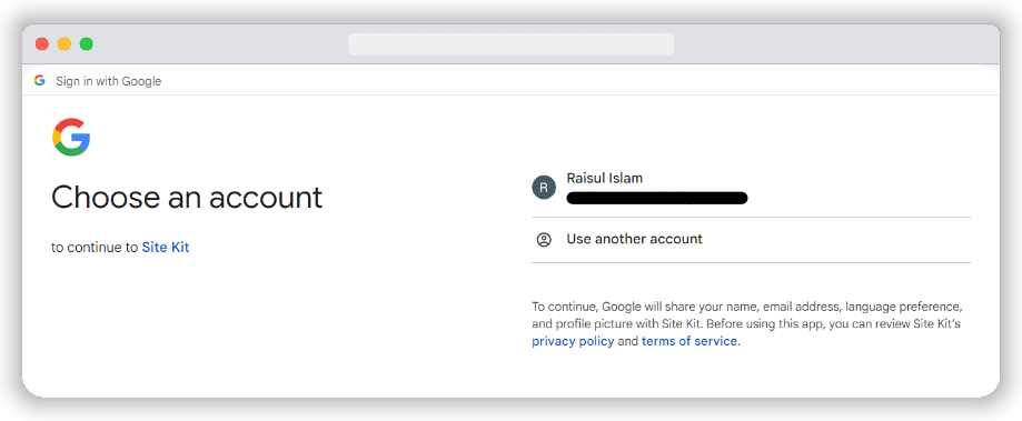 signing into google account to grand permissions