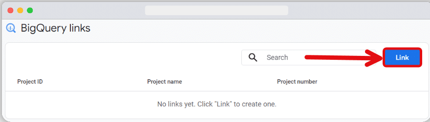BigQuery links window to link projects
