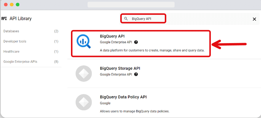 Enable the API to link google analytics 4 with bigquery