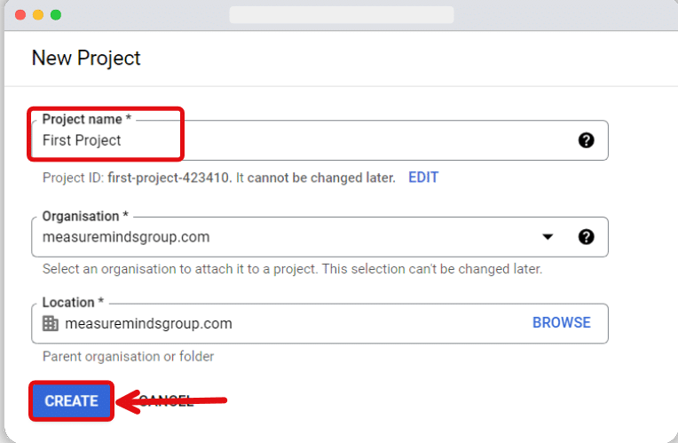 Name your project in bigquery