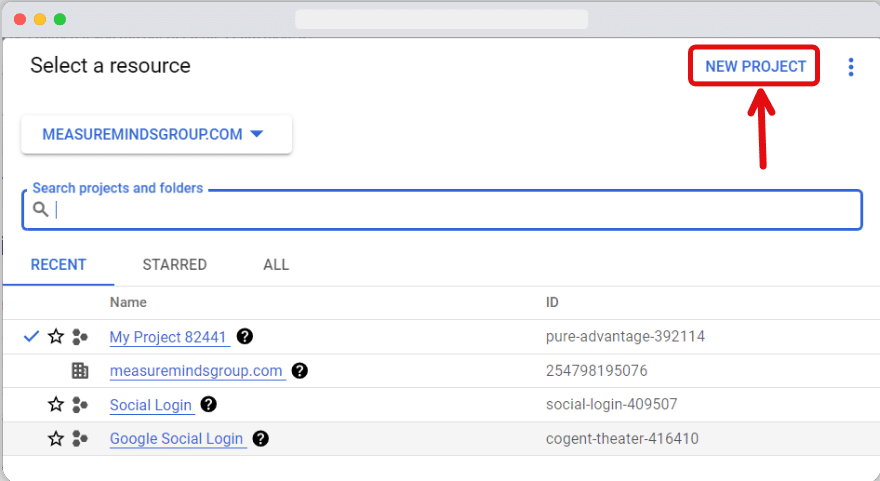 Pop up window to create a new project in bigquery