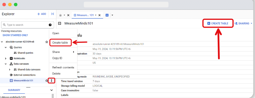 Ways to create a bigquery table