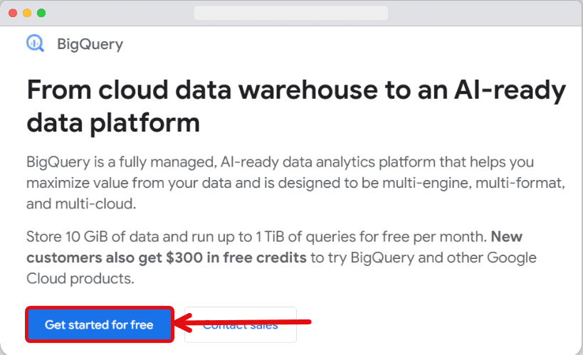 bigquery account creation page