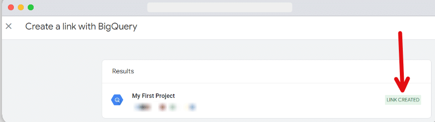 pop up message after successfully connecting ga4 with bigquery