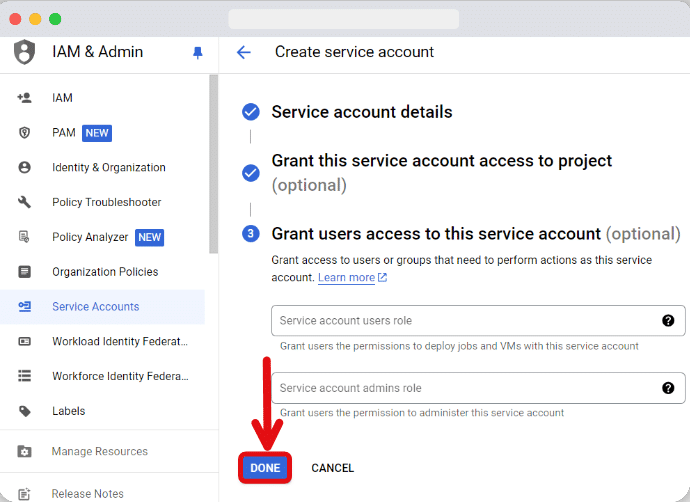 service account permissions