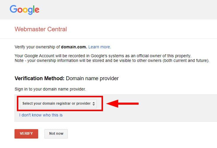 google webmaster domain verification