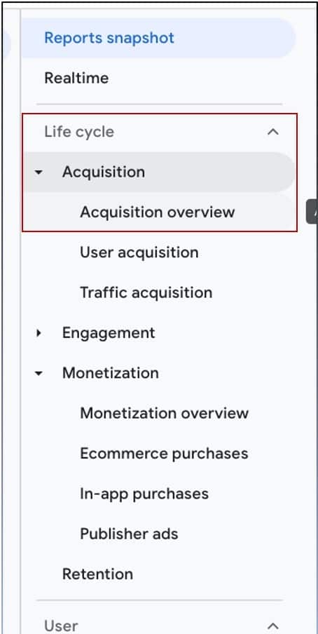 Acquisiton overview in google analytics 4