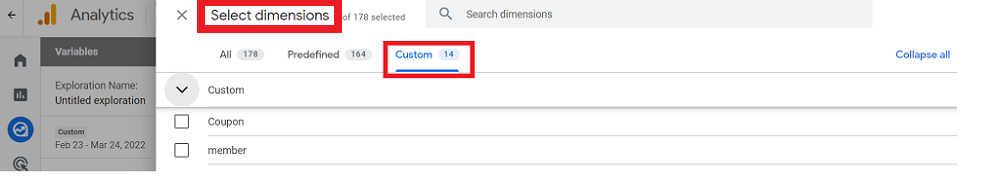 Screenshot of Custom Dimensions list of a google analytics 4 account