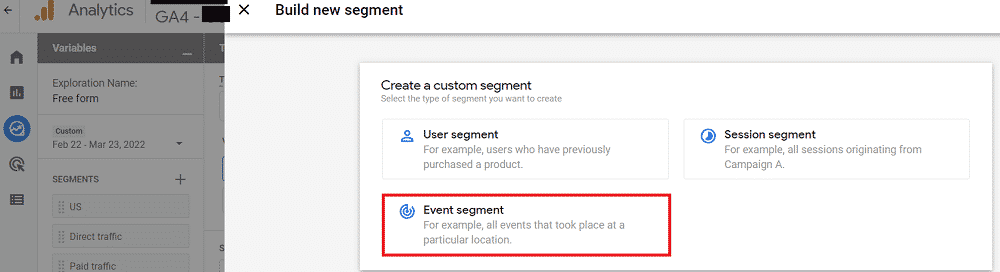 building event segments in google analytics 4