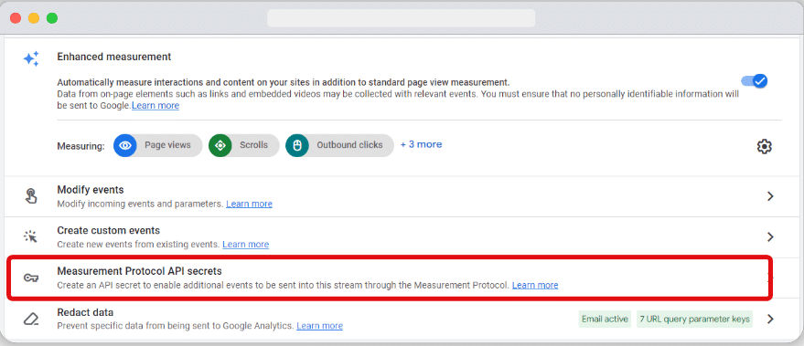 measurement protocol API secrets in google analytics 4