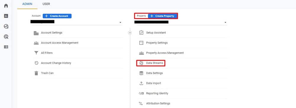 property section in admin panel of ga4