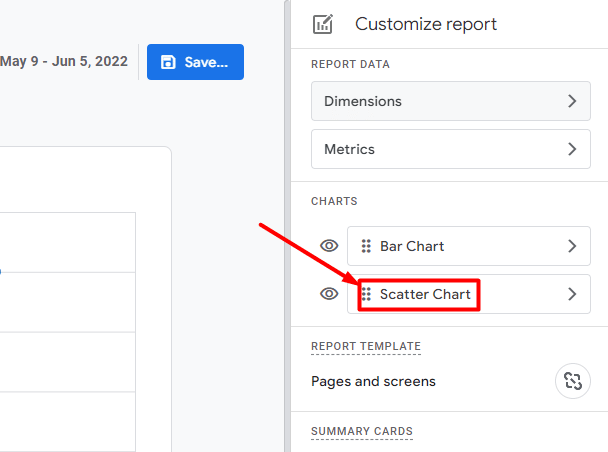 scatter chart option in google analytics 4 report customization