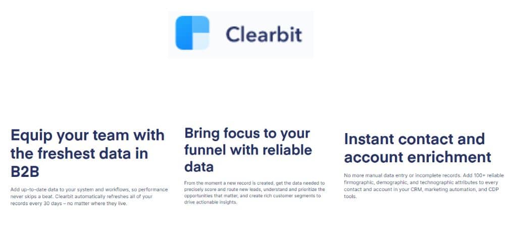 features of clearbit