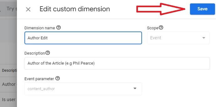 save changes to custom dimensions ga4