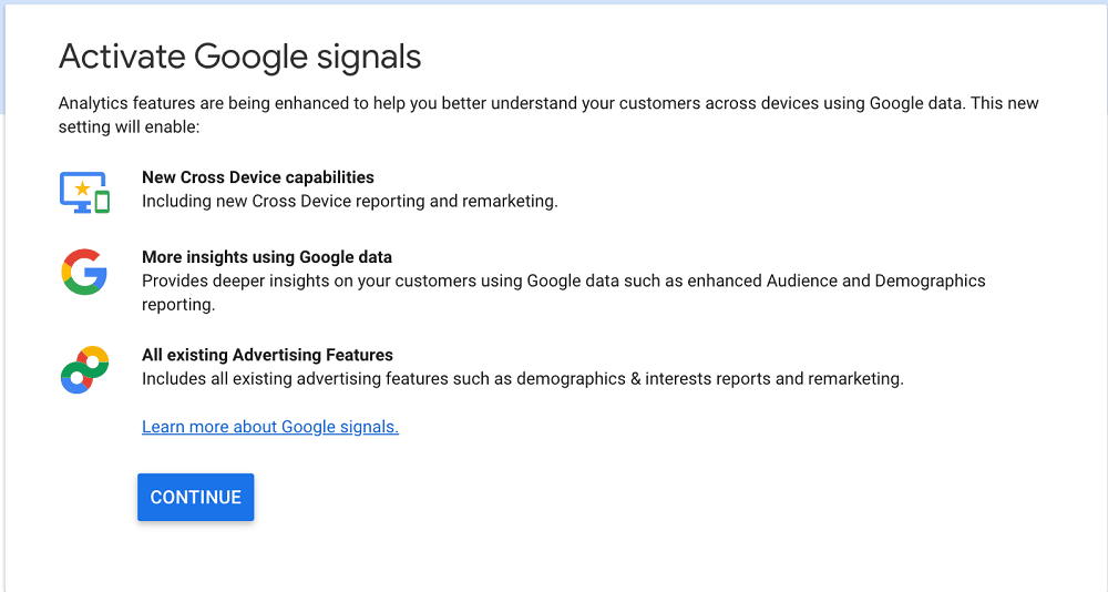 option for activating google anlaytics signals