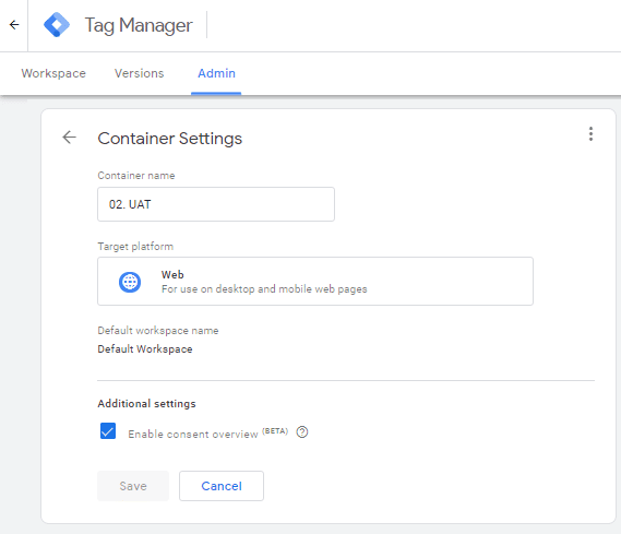 container setting in google tag manager